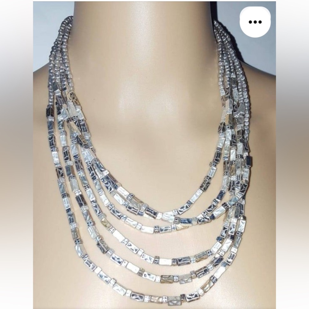 Chico’s multi strand silver tone necklace, contrasting tones, adjustable chain
